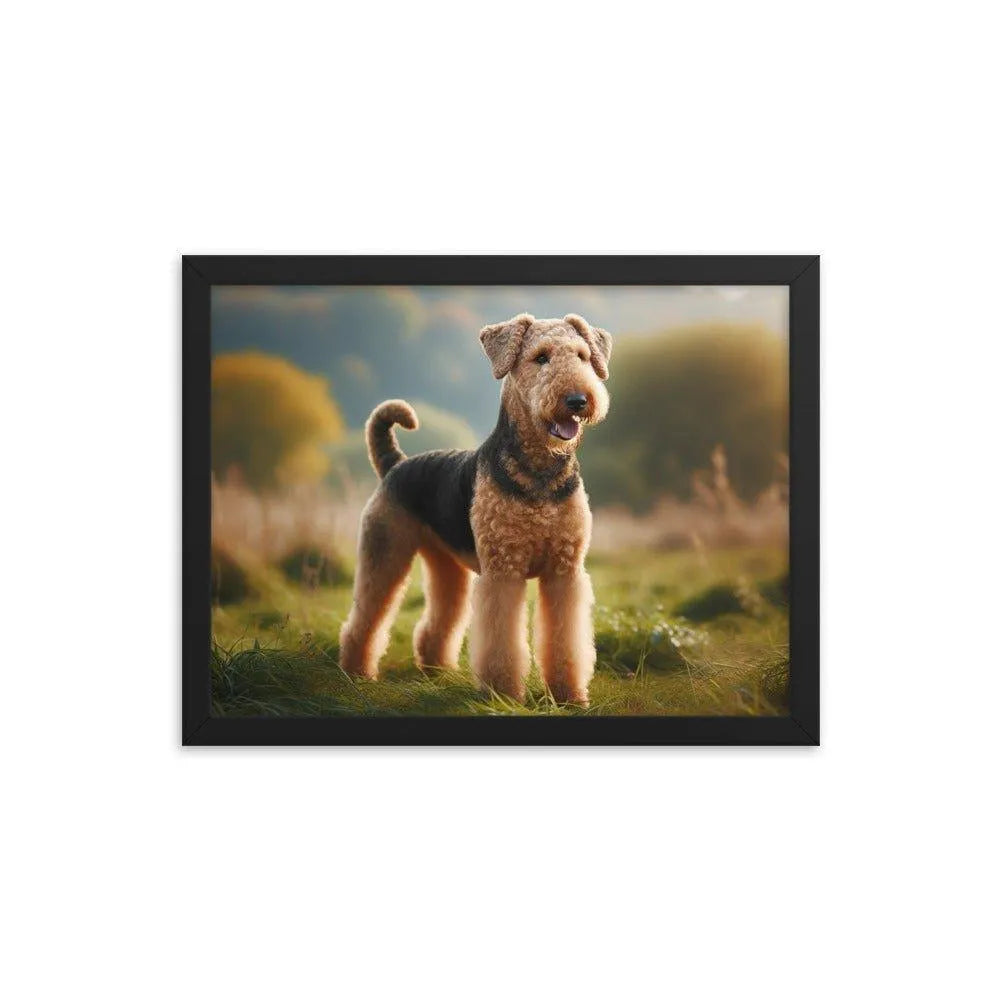 Airedale Terrier Proud Pose in Sunny Field Photo Framed Poster - Oh Posters