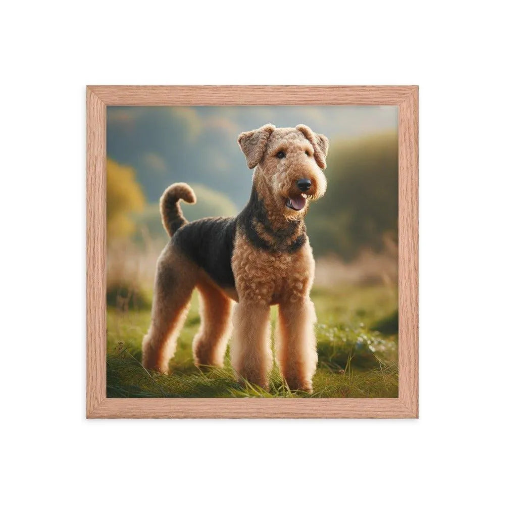 Airedale Terrier Proud Pose in Sunny Field Photo Framed Poster - Oh Posters