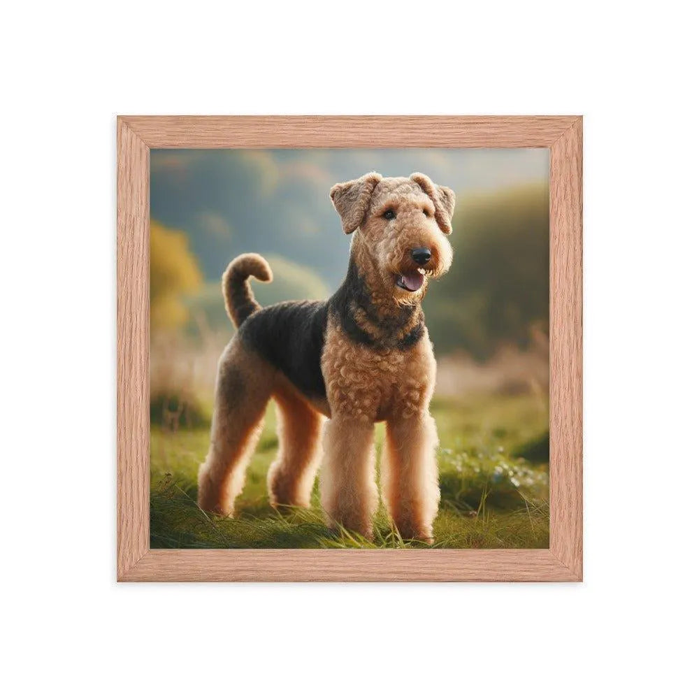 Airedale Terrier Proud Pose in Sunny Field Photo Framed Poster - Oh Posters