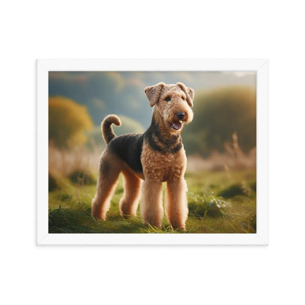 Airedale Terrier Proud Pose in Sunny Field Photo Framed Poster - Oh Posters