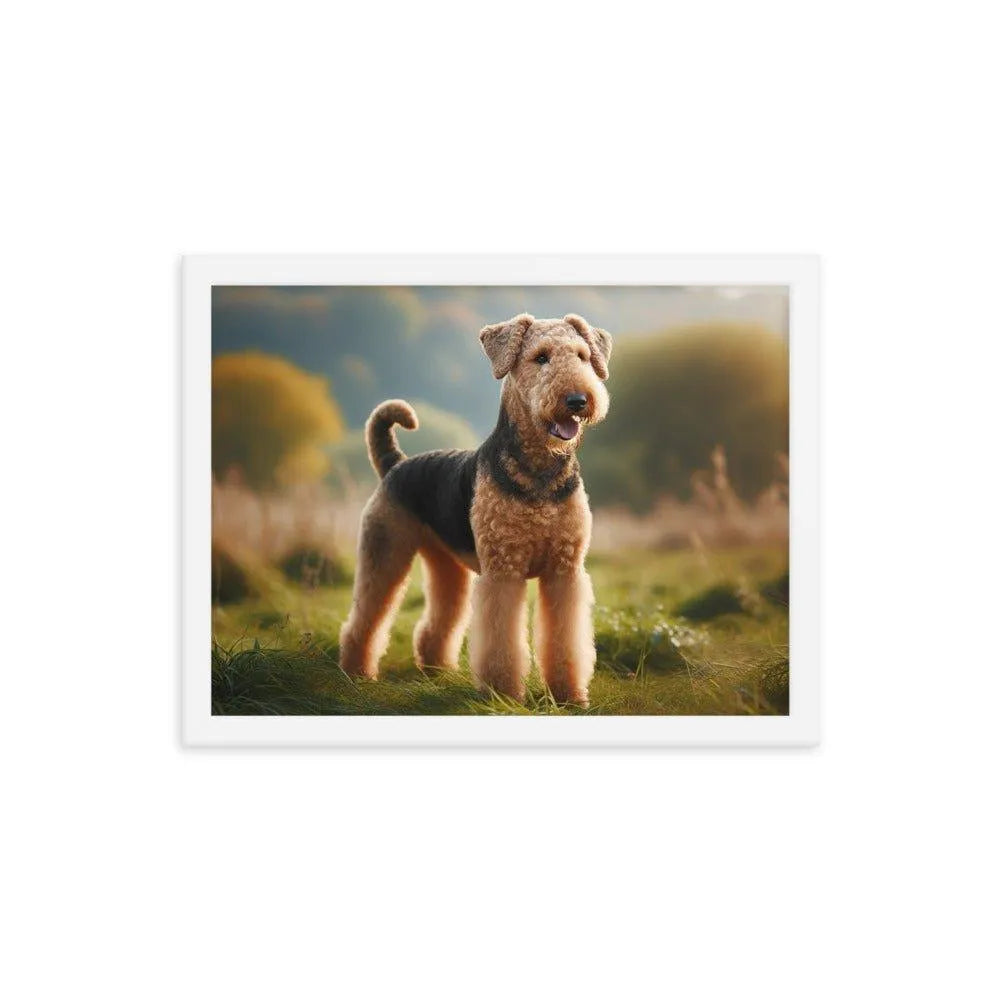 Airedale Terrier Proud Pose in Sunny Field Photo Framed Poster - Oh Posters