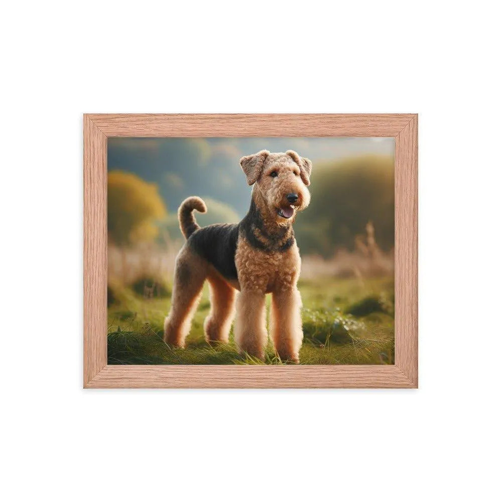 Airedale Terrier Proud Pose in Sunny Field Photo Framed Poster - Oh Posters