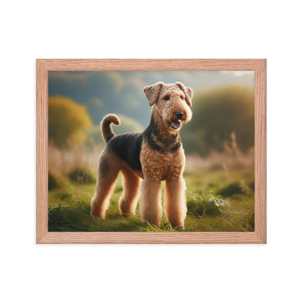 Airedale Terrier Proud Pose in Sunny Field Photo Framed Poster - Oh Posters