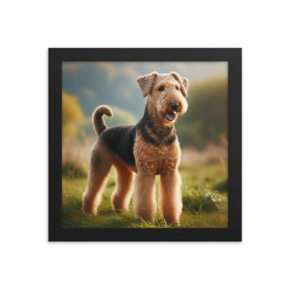 Airedale Terrier Proud Pose in Sunny Field Photo Framed Poster - Oh Posters