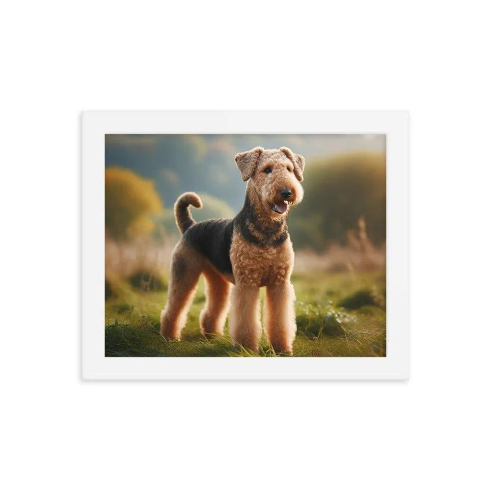 Airedale Terrier Proud Pose in Sunny Field Photo Framed Poster - Oh Posters