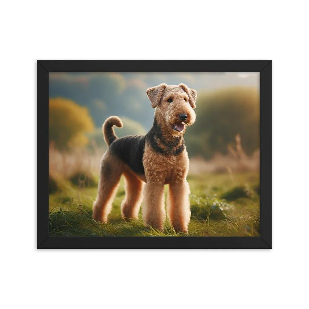 Airedale Terrier Proud Pose in Sunny Field Photo Framed Poster - Oh Posters