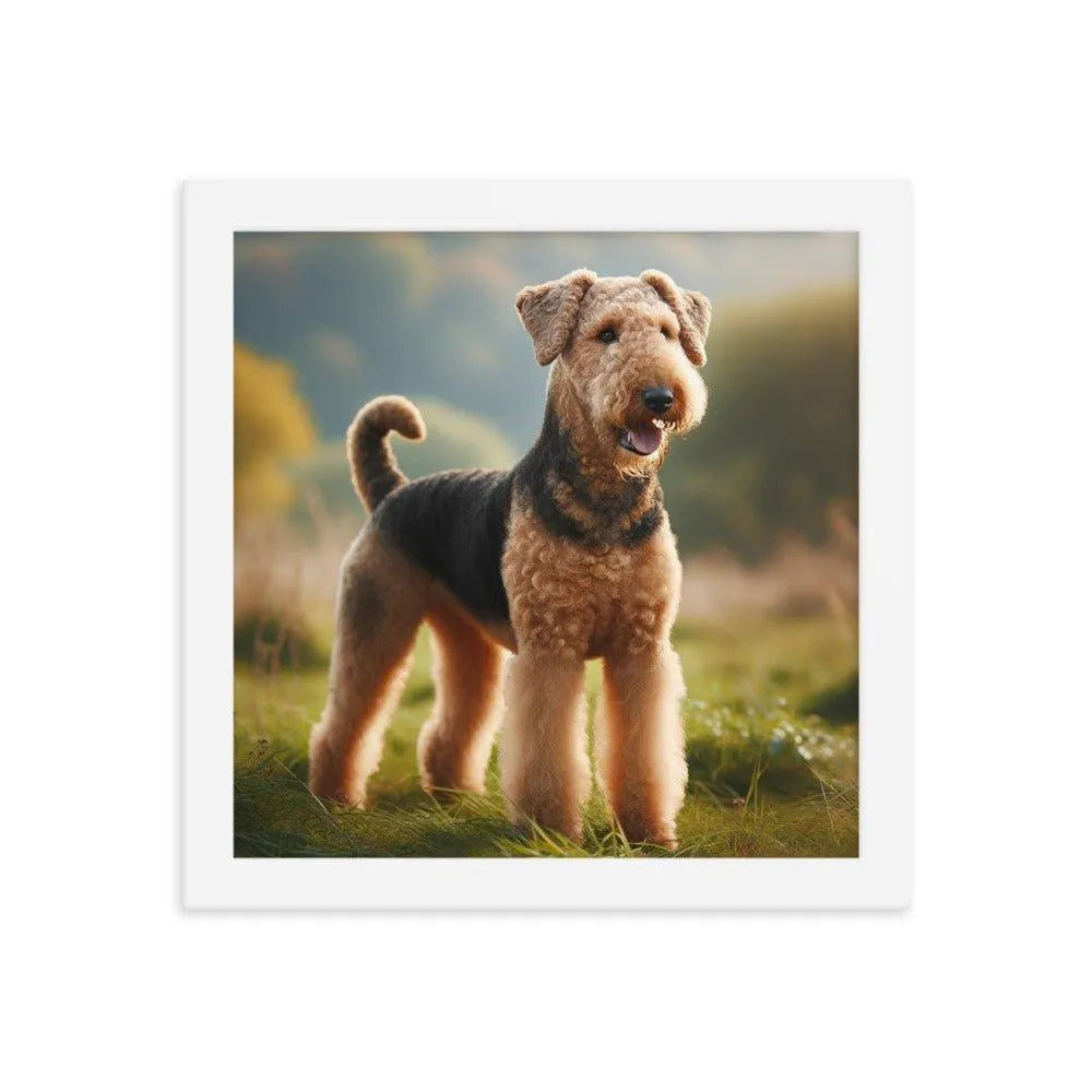 Airedale Terrier Proud Pose in Sunny Field Photo Framed Poster - Oh Posters