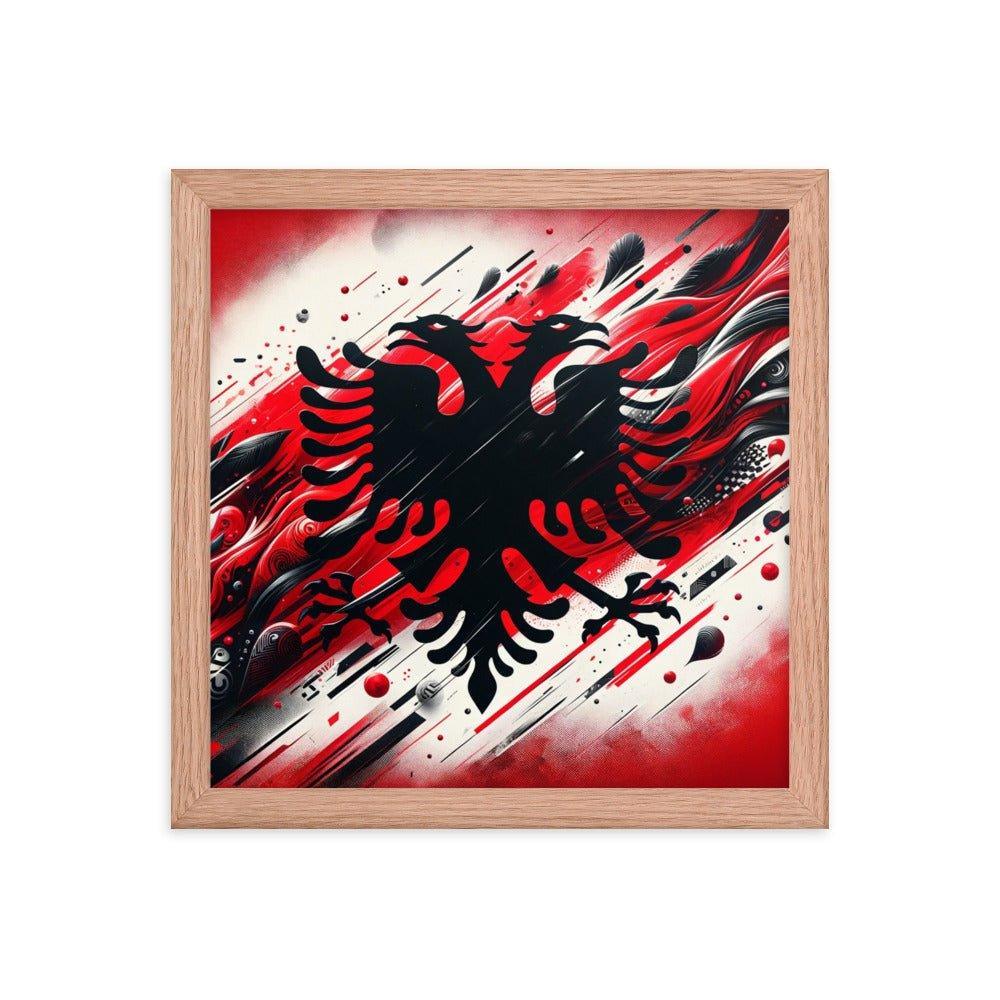 Albania Eagle Dynamic Red Abstract Flag Framed Poster - Oh Posters
