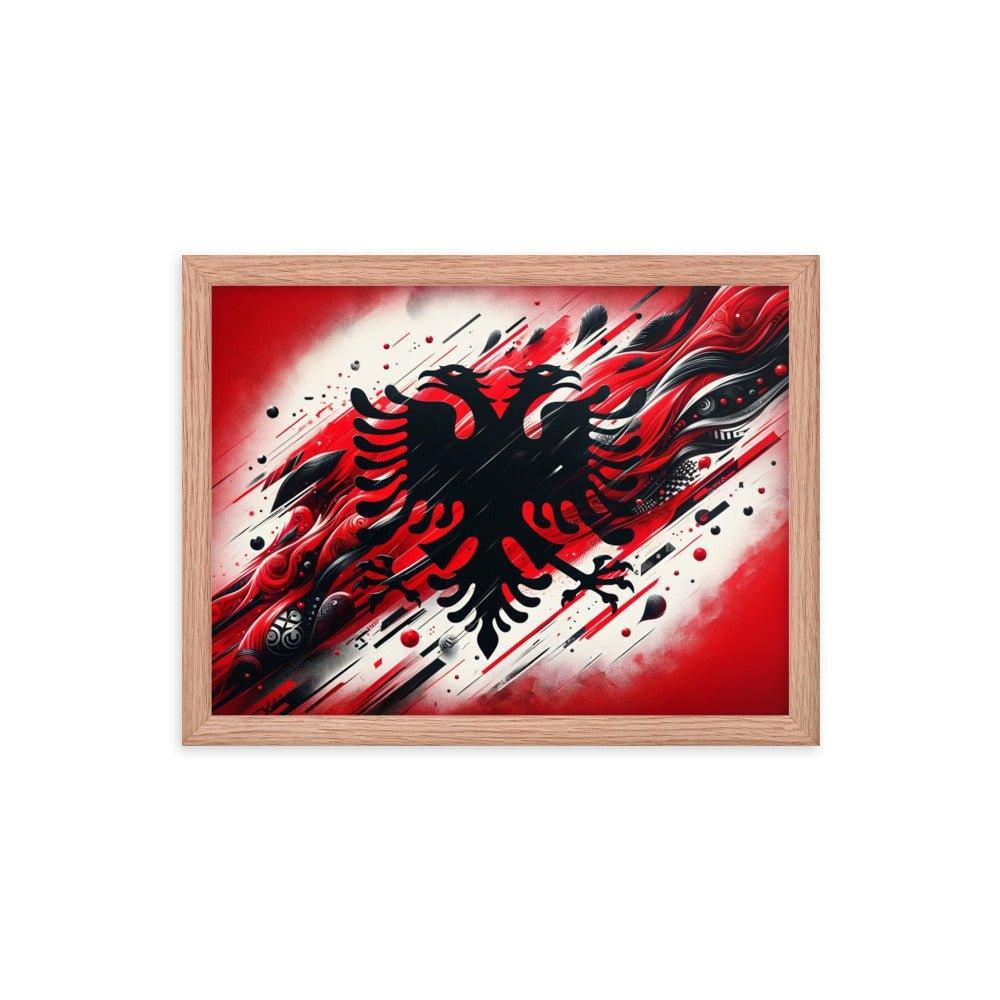 Albania Eagle Dynamic Red Abstract Flag Framed Poster - Oh Posters