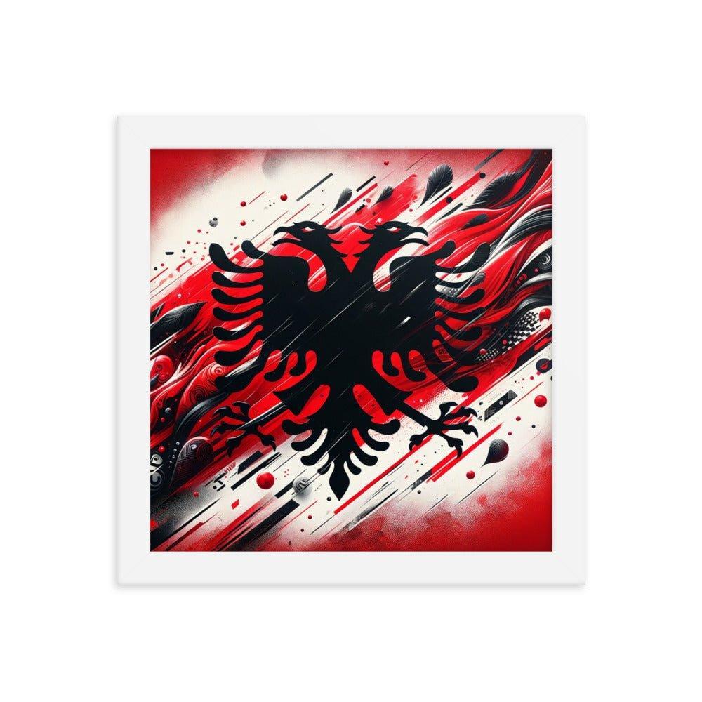 Albania Eagle Dynamic Red Abstract Flag Framed Poster - Oh Posters