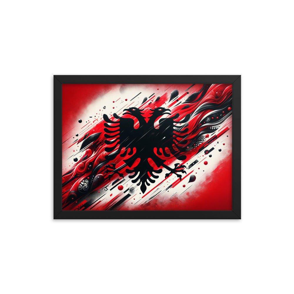Albania Eagle Dynamic Red Abstract Flag Framed Poster - Oh Posters