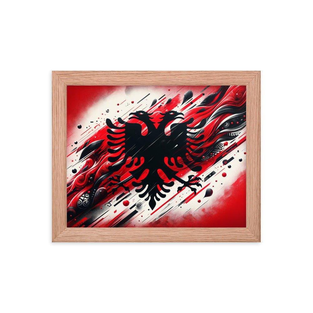 Albania Eagle Dynamic Red Abstract Flag Framed Poster - Oh Posters
