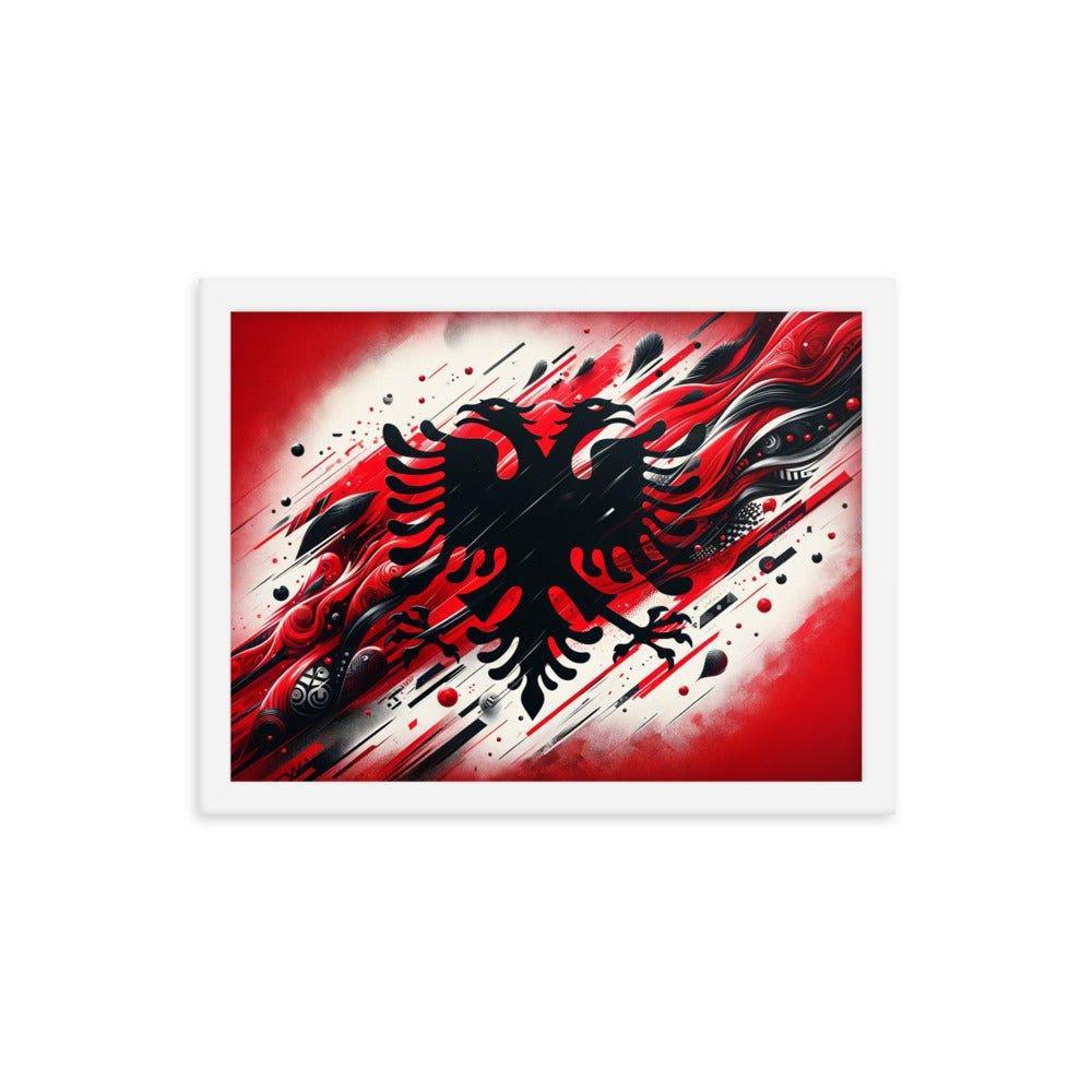 Albania Eagle Dynamic Red Abstract Flag Framed Poster - Oh Posters