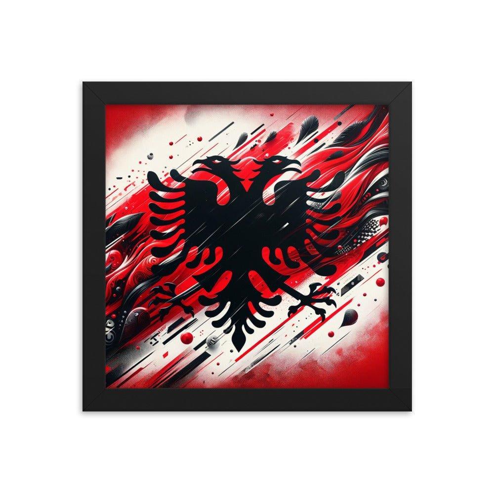 Albania Eagle Dynamic Red Abstract Flag Framed Poster - Oh Posters