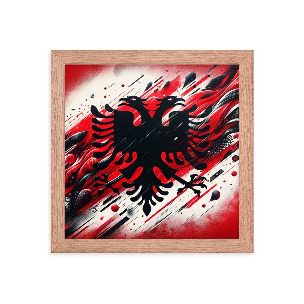 Albania Eagle Dynamic Red Abstract Flag Framed Poster - Oh Posters