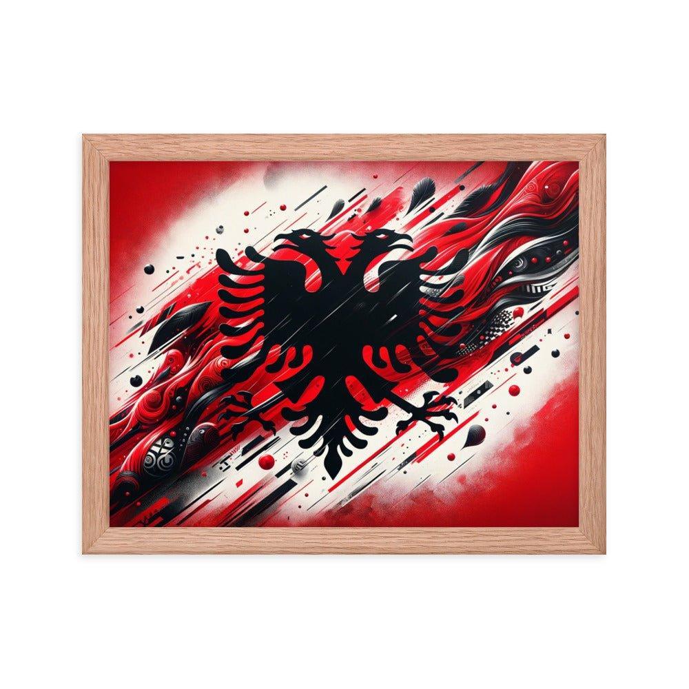 Albania Eagle Dynamic Red Abstract Flag Framed Poster - Oh Posters