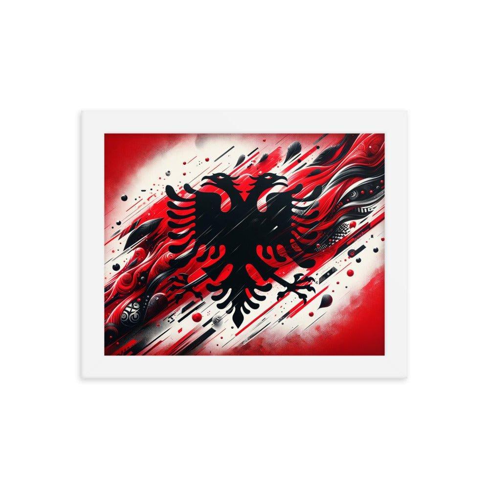 Albania Eagle Dynamic Red Abstract Flag Framed Poster - Oh Posters