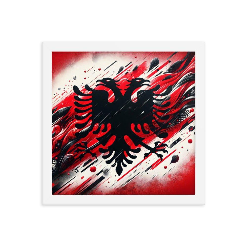 Albania Eagle Dynamic Red Abstract Flag Framed Poster - Oh Posters