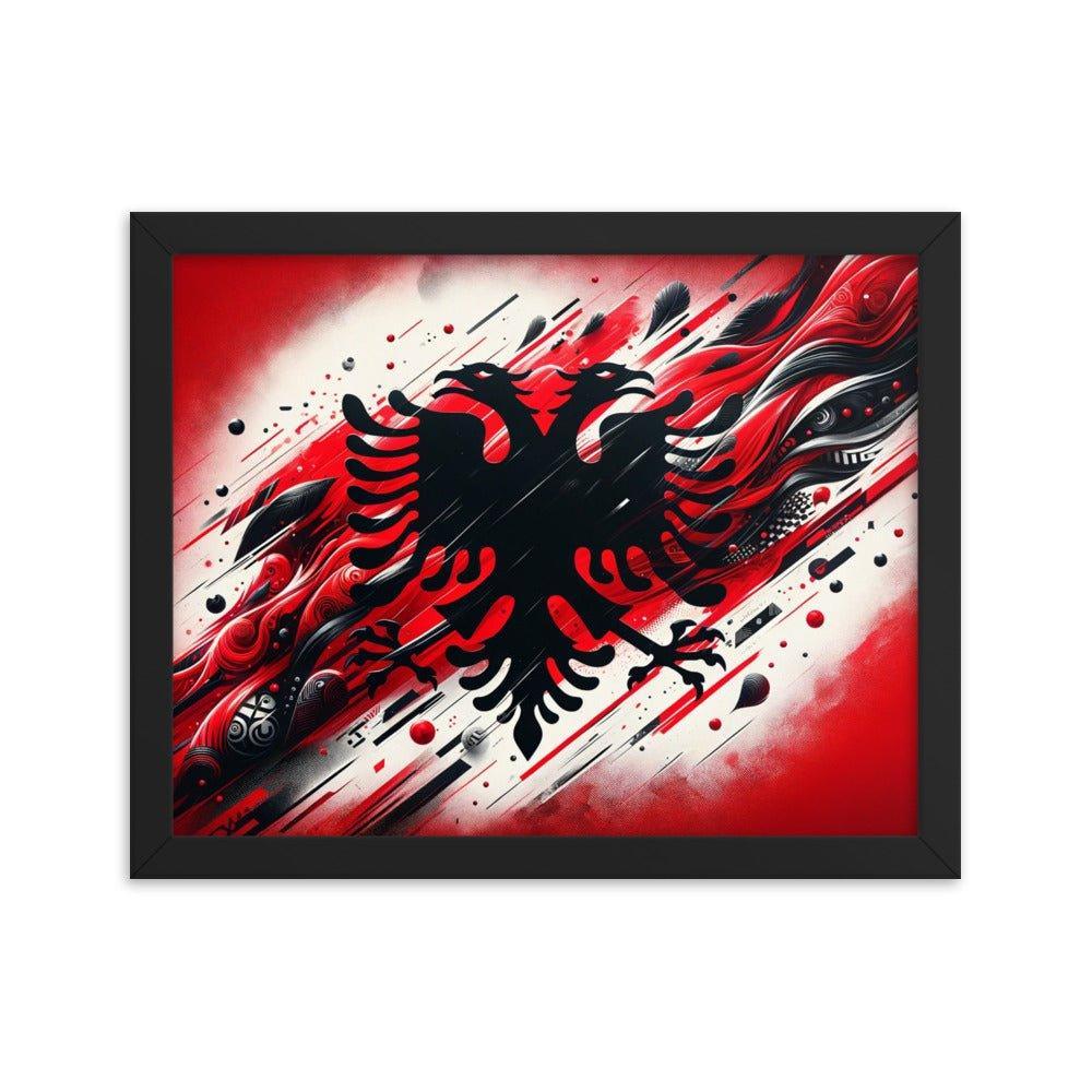 Albania Eagle Dynamic Red Abstract Flag Framed Poster - Oh Posters