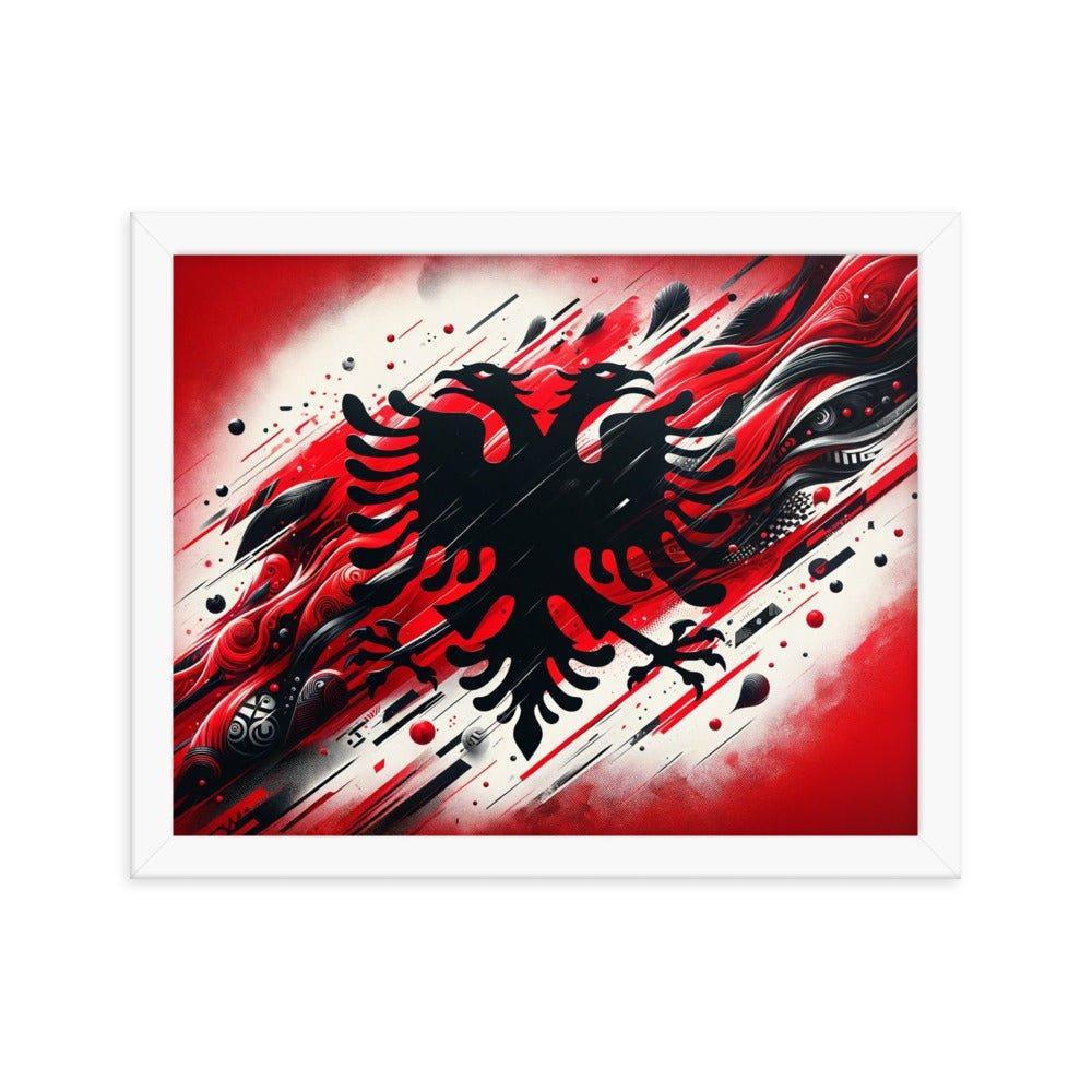 Albania Eagle Dynamic Red Abstract Flag Framed Poster - Oh Posters