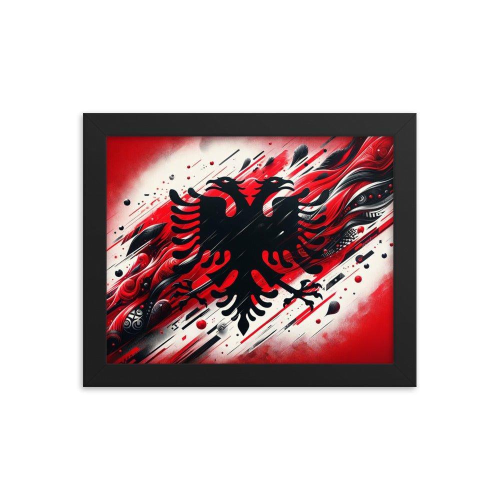Albania Eagle Dynamic Red Abstract Flag Framed Poster - Oh Posters