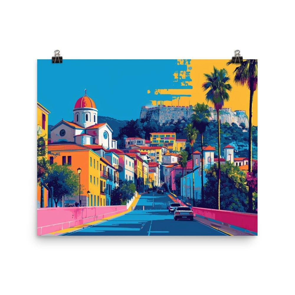 Albanian Town Street Digital Art Illustration Poster - Oh Posters