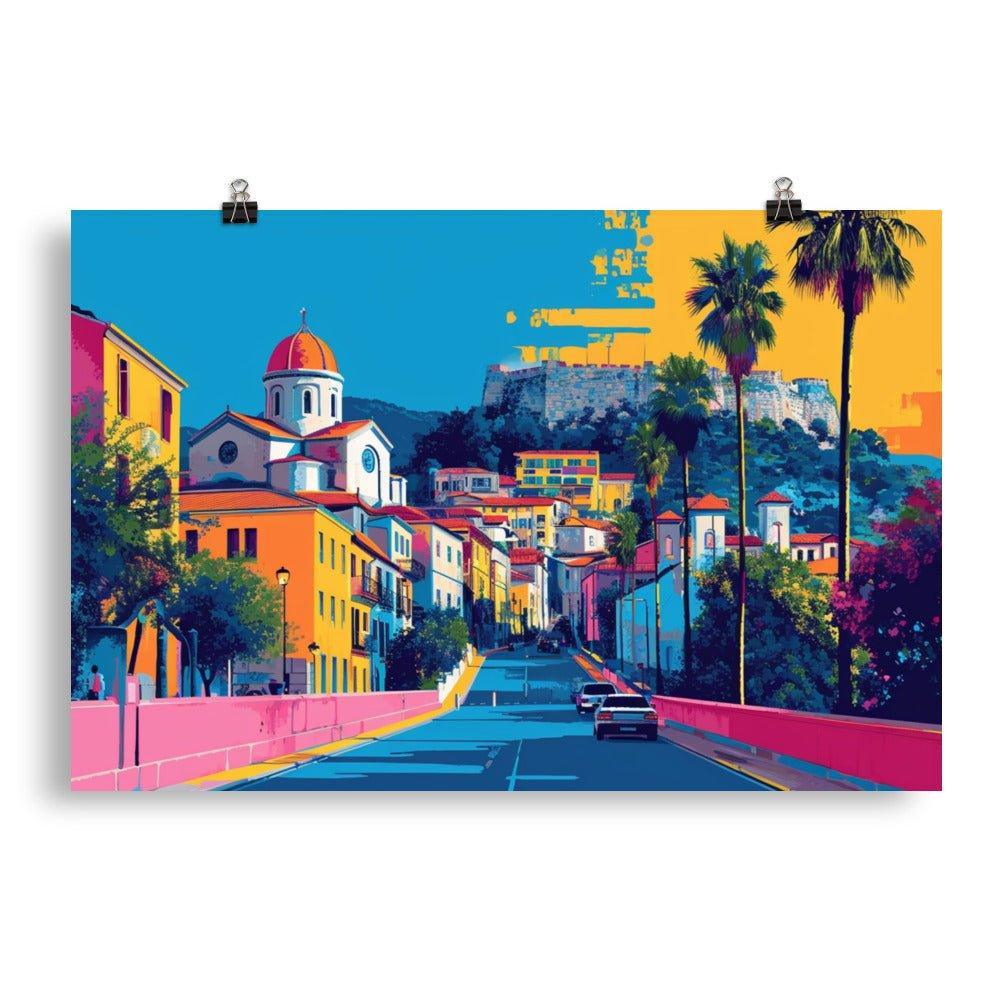 Albanian Town Street Digital Art Illustration Poster - Oh Posters