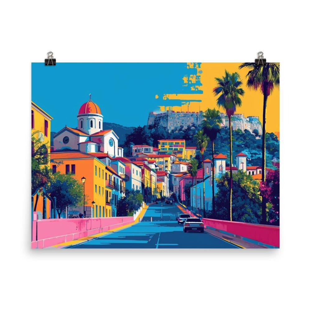 Albanian Town Street Digital Art Illustration Poster - Oh Posters