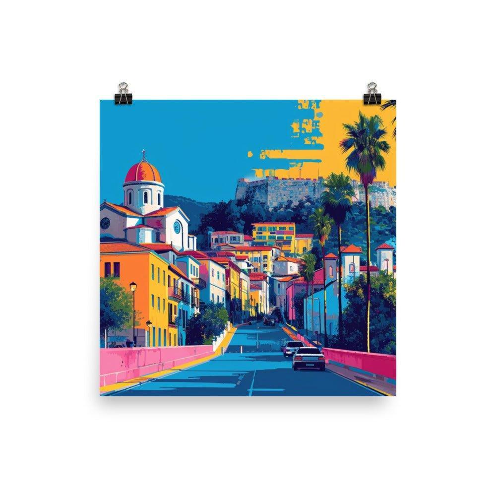 Albanian Town Street Digital Art Illustration Poster - Oh Posters