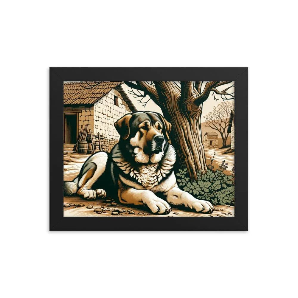 Anatolian Shepherd Dog Resting Rural Scene Illustration Framed Poster - Oh Posters