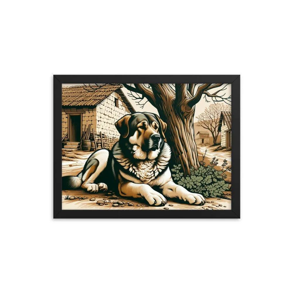 Anatolian Shepherd Dog Resting Rural Scene Illustration Framed Poster - Oh Posters