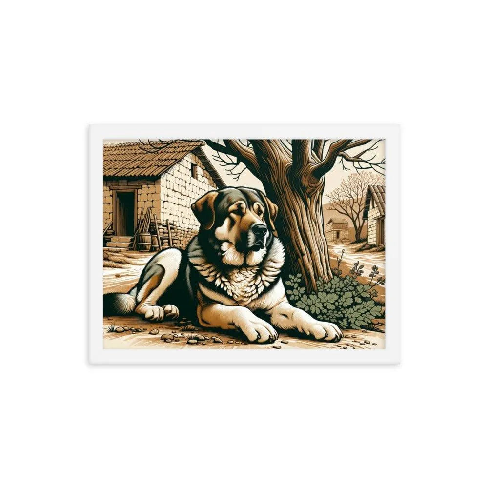 Anatolian Shepherd Dog Resting Rural Scene Illustration Framed Poster - Oh Posters