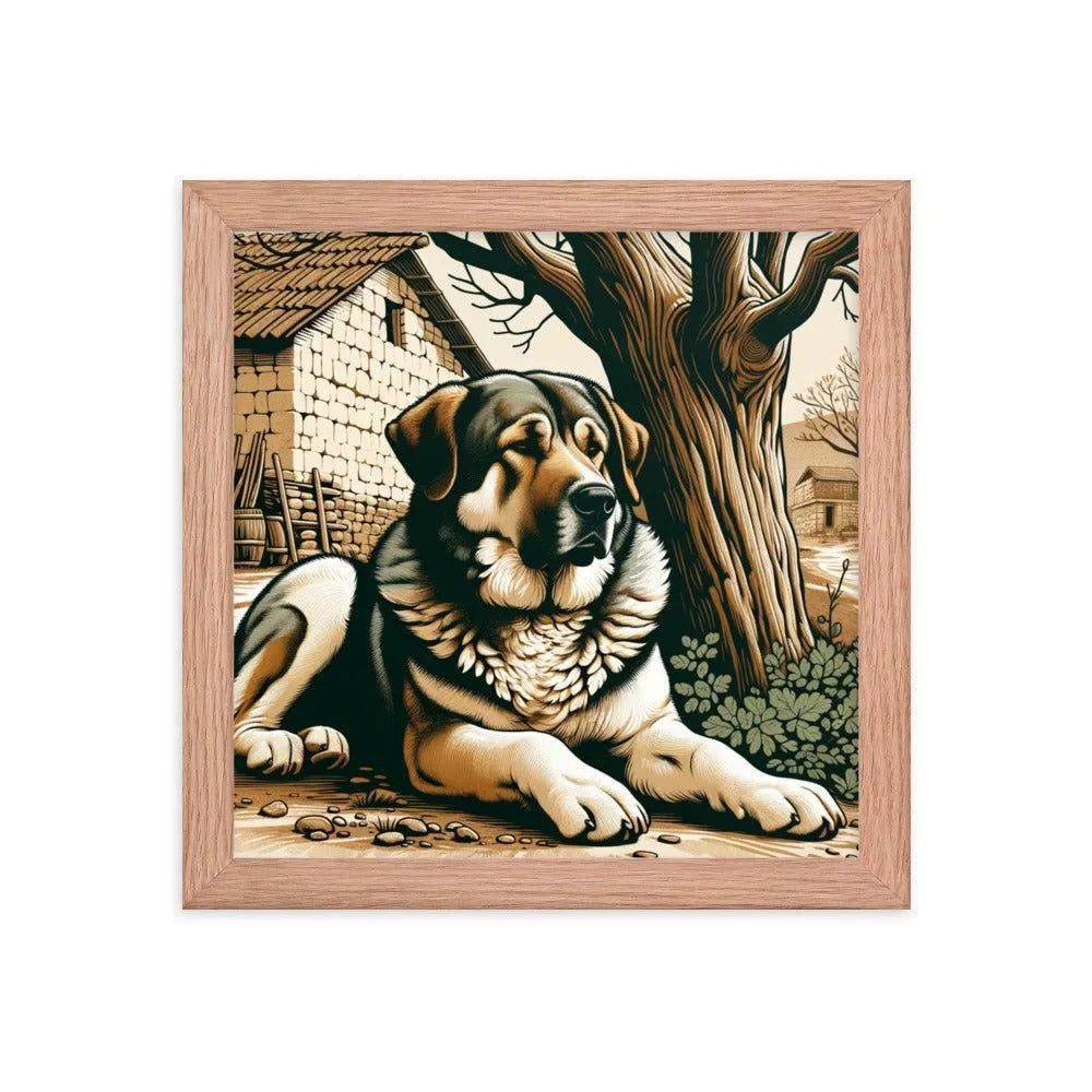 Anatolian Shepherd Dog Resting Rural Scene Illustration Framed Poster - Oh Posters