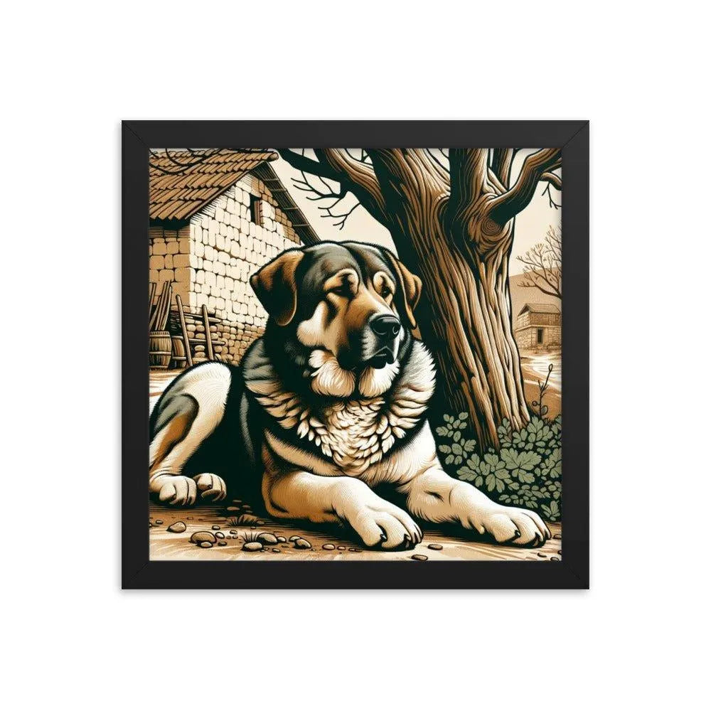 Anatolian Shepherd Dog Resting Rural Scene Illustration Framed Poster - Oh Posters