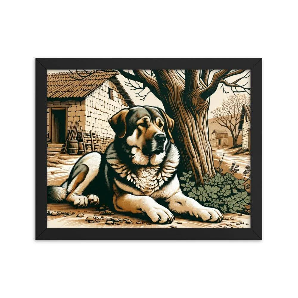 Anatolian Shepherd Dog Resting Rural Scene Illustration Framed Poster - Oh Posters