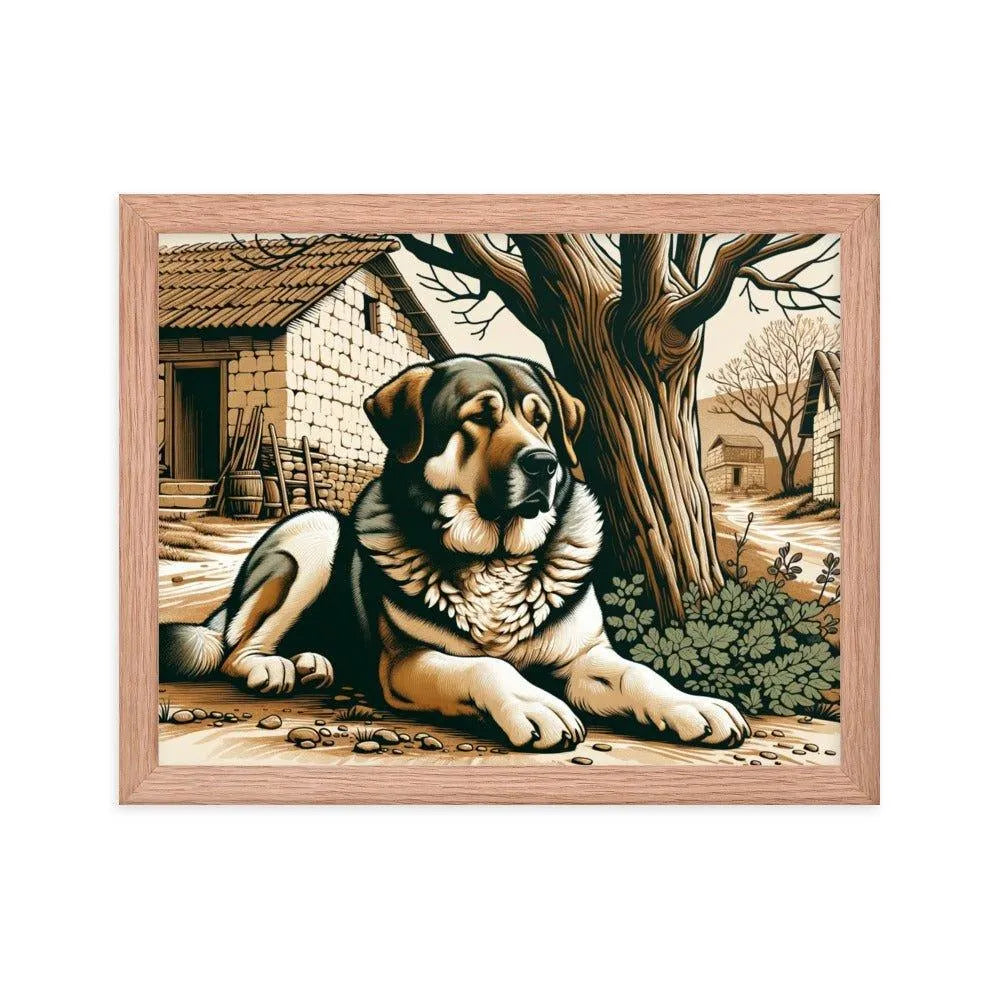 Anatolian Shepherd Dog Resting Rural Scene Illustration Framed Poster - Oh Posters