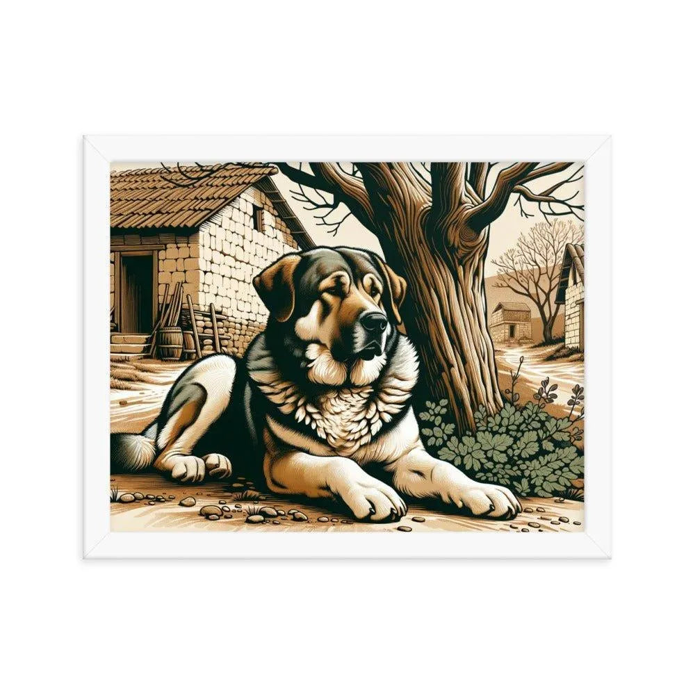 Anatolian Shepherd Dog Resting Rural Scene Illustration Framed Poster - Oh Posters