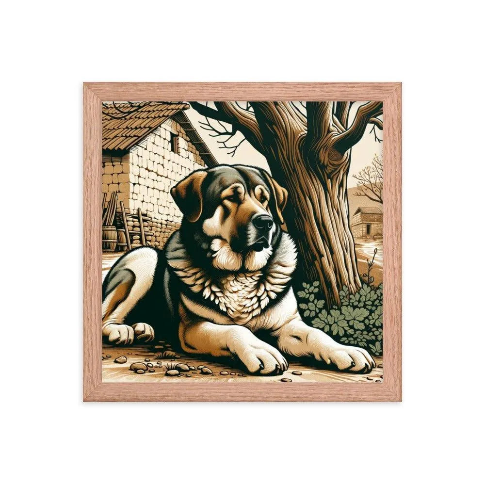 Anatolian Shepherd Dog Resting Rural Scene Illustration Framed Poster - Oh Posters