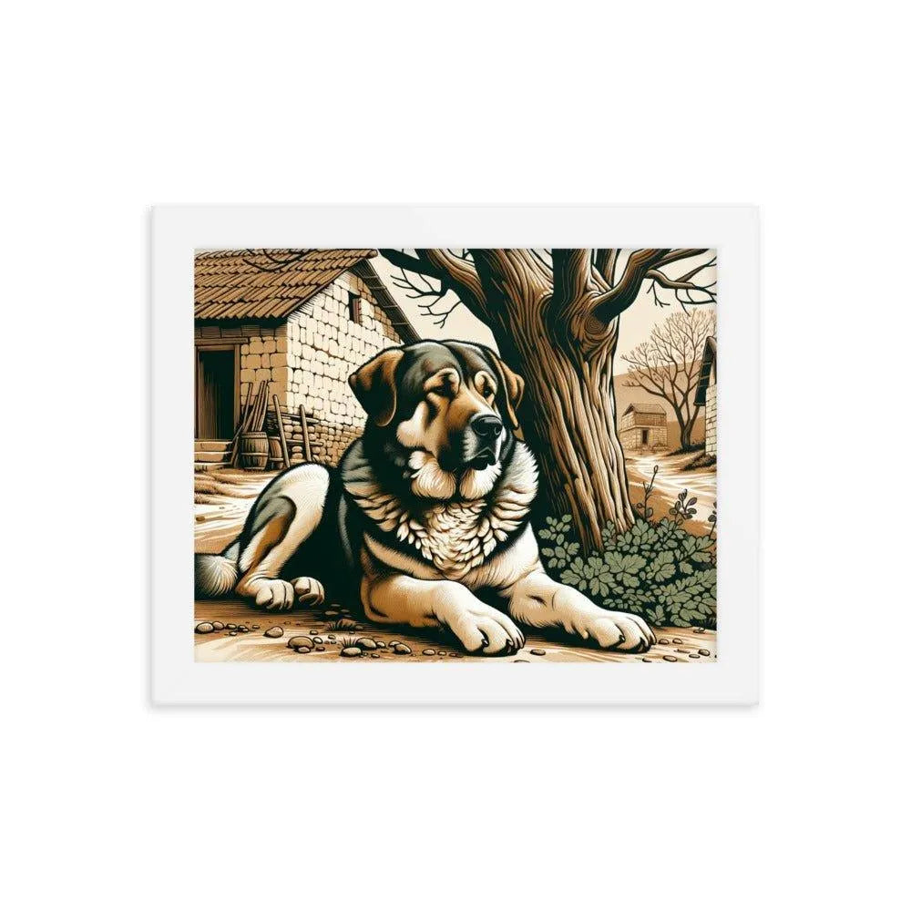 Anatolian Shepherd Dog Resting Rural Scene Illustration Framed Poster - Oh Posters