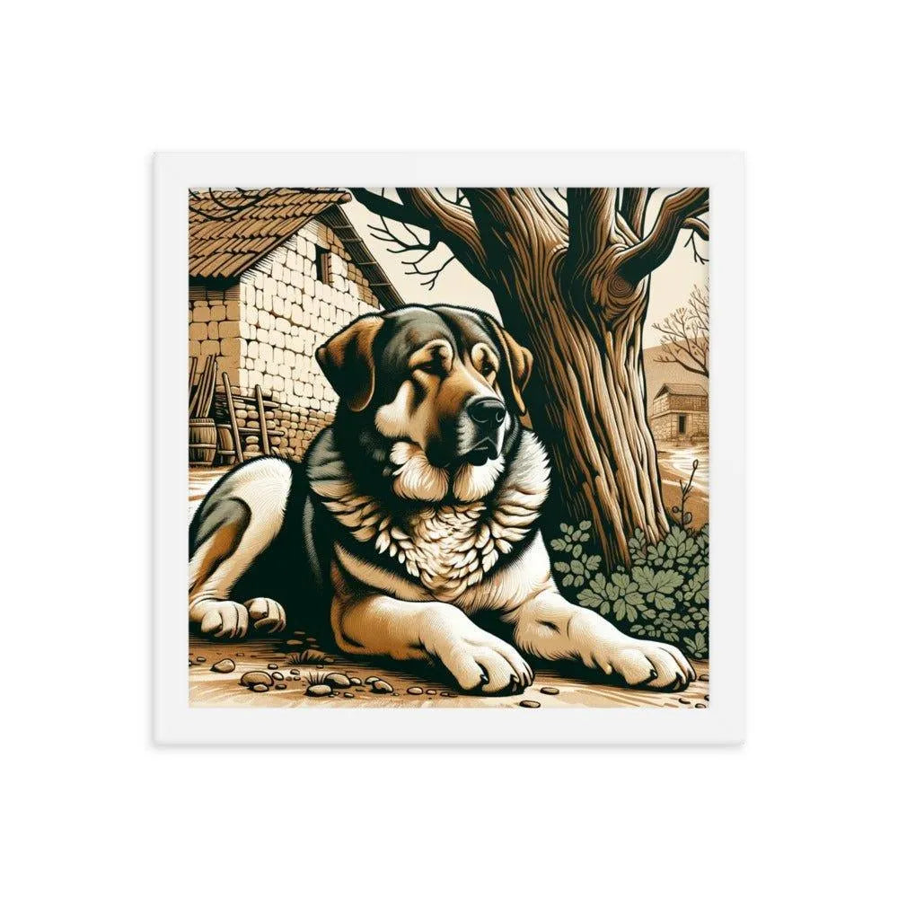 Anatolian Shepherd Dog Resting Rural Scene Illustration Framed Poster - Oh Posters