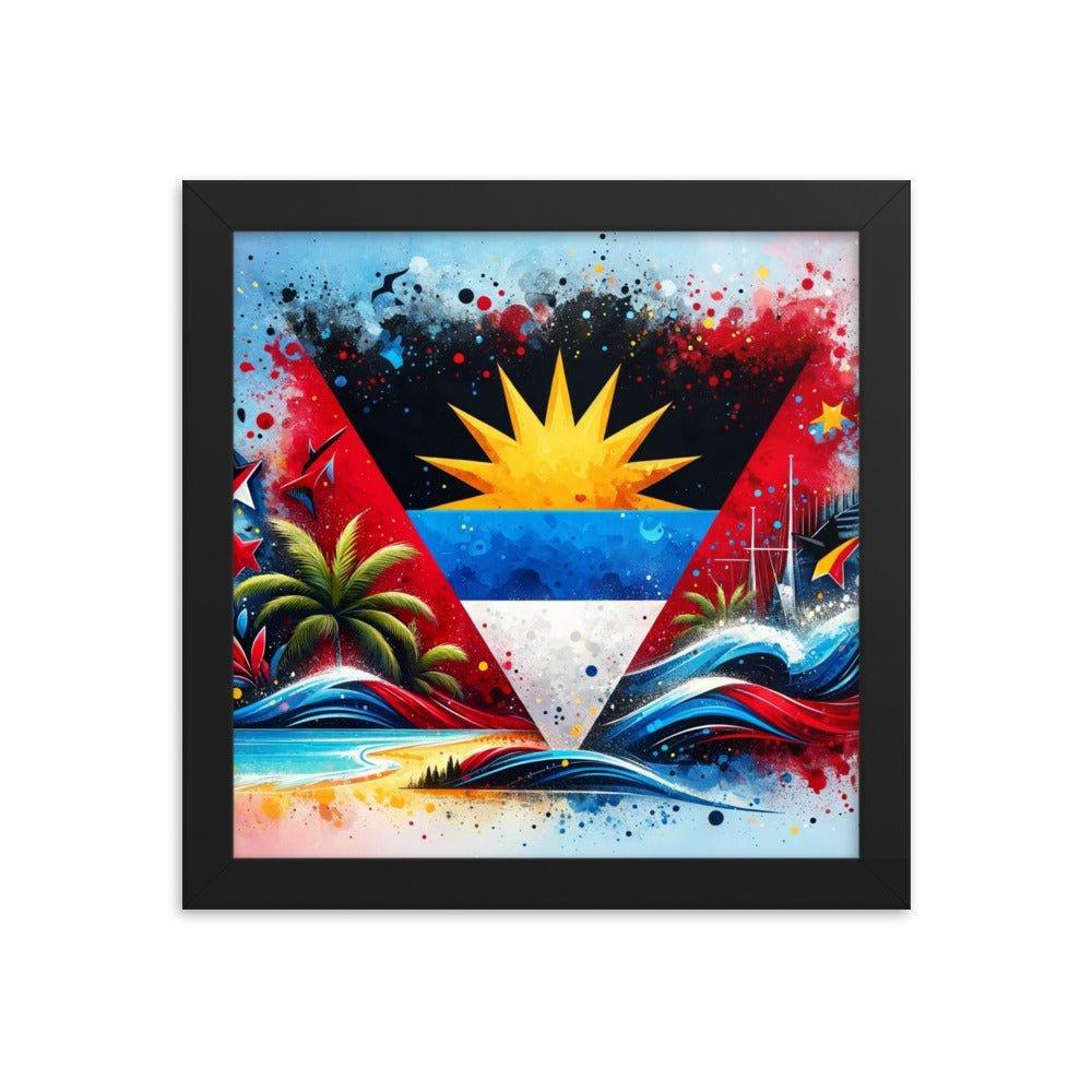 Antigua and Barbuda Flag Waves and Tropical Vibes Framed Poster - Oh Posters