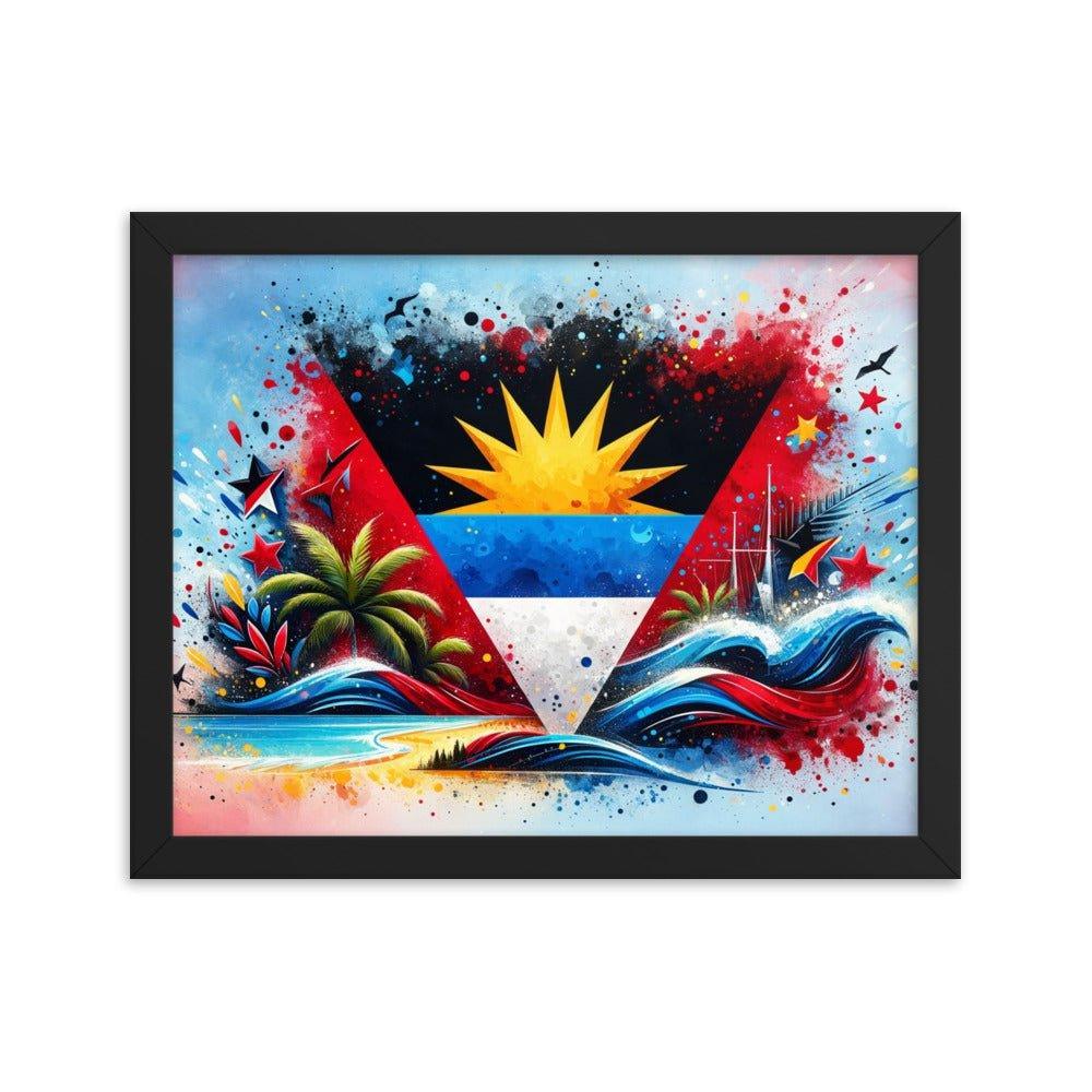 Antigua and Barbuda Flag Waves and Tropical Vibes Framed Poster - Oh Posters