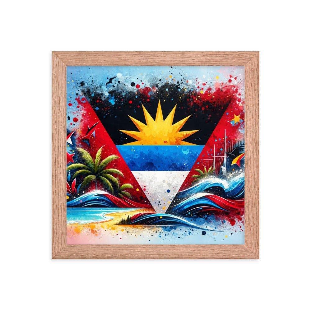 Antigua and Barbuda Flag Waves and Tropical Vibes Framed Poster - Oh Posters