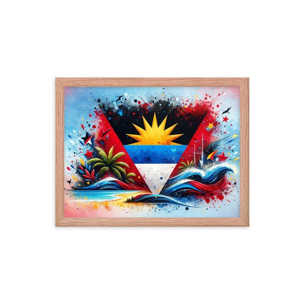 Antigua and Barbuda Flag Waves and Tropical Vibes Framed Poster - Oh Posters