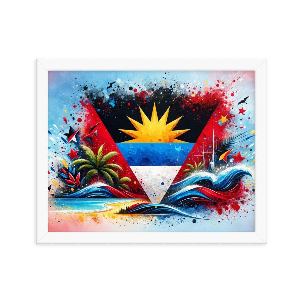 Antigua and Barbuda Flag Waves and Tropical Vibes Framed Poster - Oh Posters