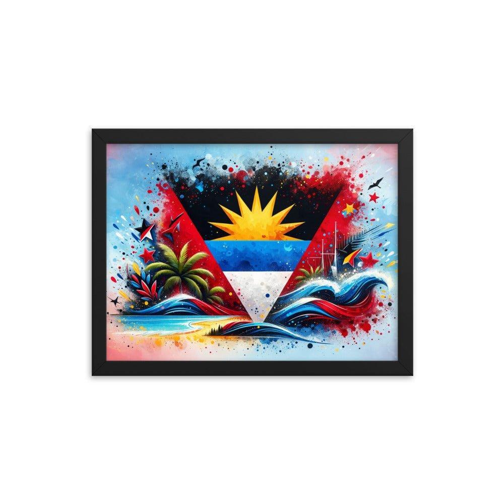 Antigua and Barbuda Flag Waves and Tropical Vibes Framed Poster - Oh Posters