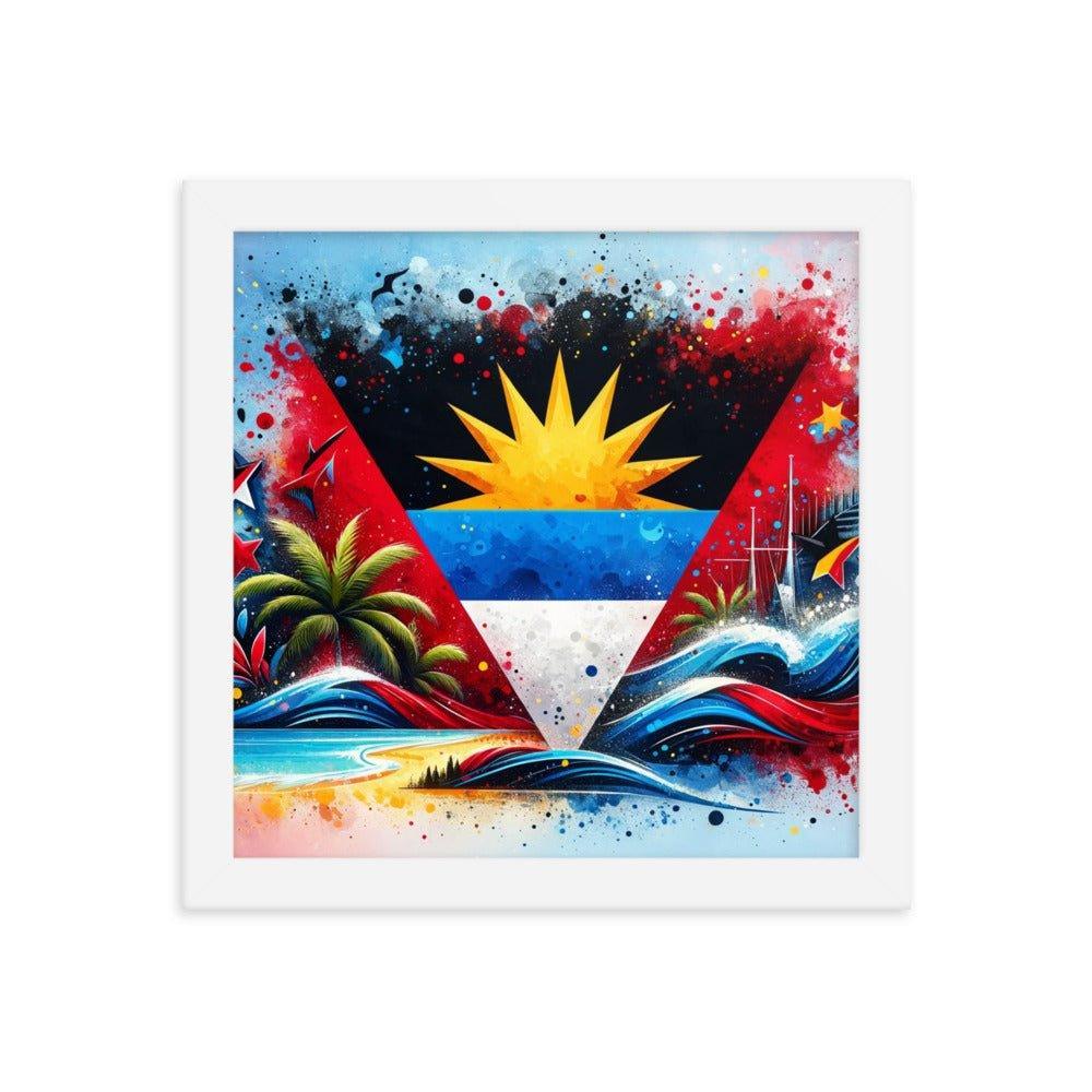 Antigua and Barbuda Flag Waves and Tropical Vibes Framed Poster - Oh Posters