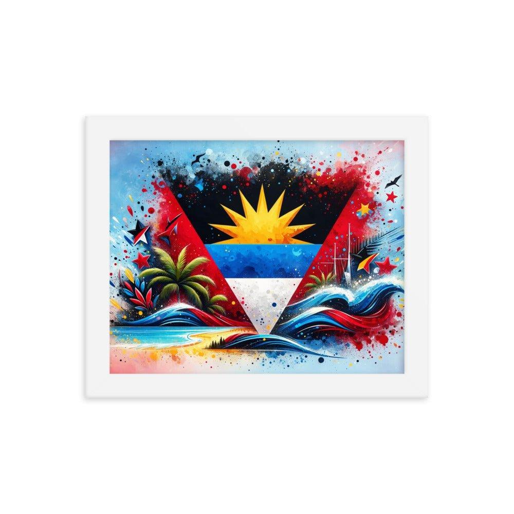 Antigua and Barbuda Flag Waves and Tropical Vibes Framed Poster - Oh Posters