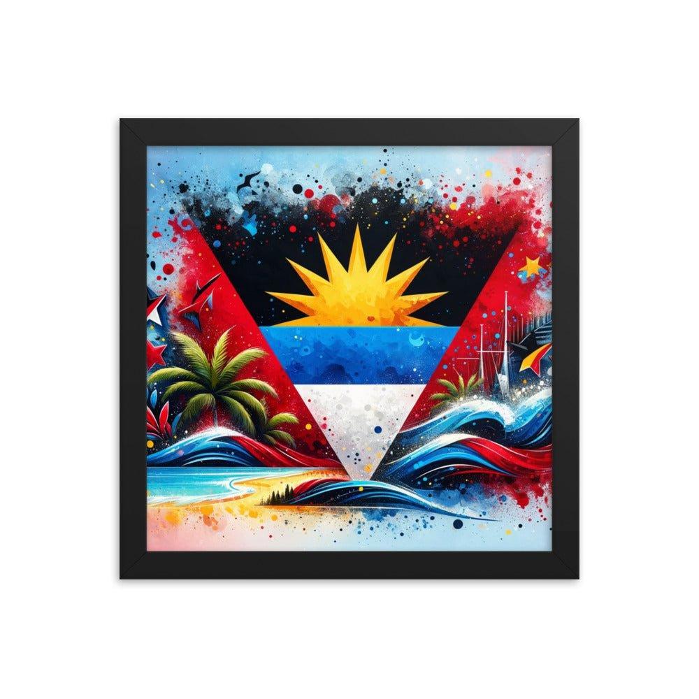 Antigua and Barbuda Flag Waves and Tropical Vibes Framed Poster - Oh Posters