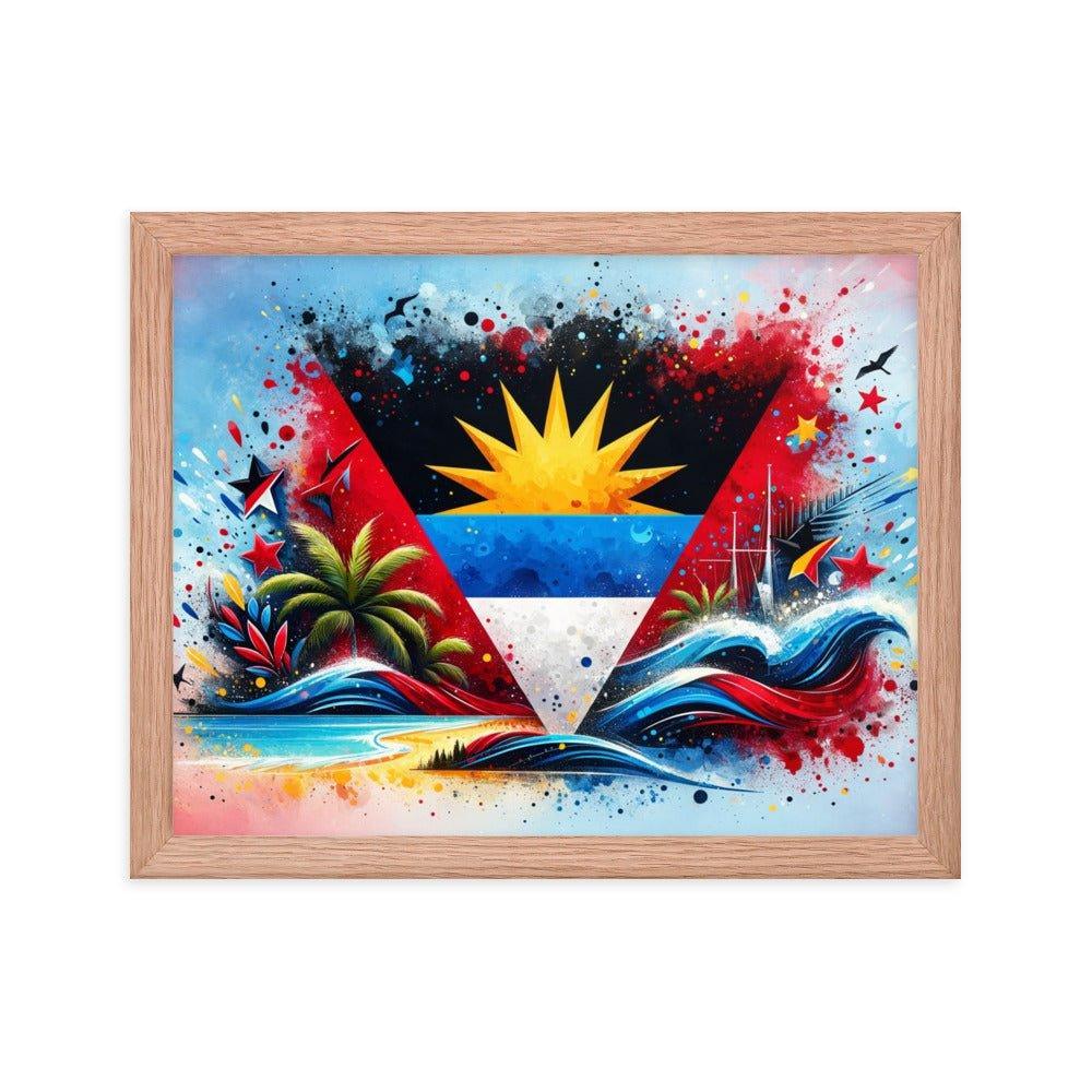 Antigua and Barbuda Flag Waves and Tropical Vibes Framed Poster - Oh Posters